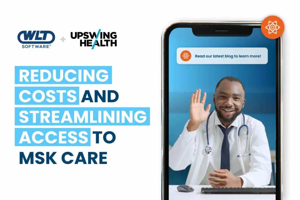 Title- Reducing Costs and Streamlining Access to MSK Care Photo - Doctor waving inside of iPhone